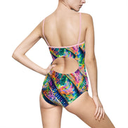 Mermaid Scale One-Piece Swimsuit — All-over print in iridescent tones. Women's swimsuit with chromatic therapy, dopamine dressing, festival core 2026 style. Aesthetic Rebellion.