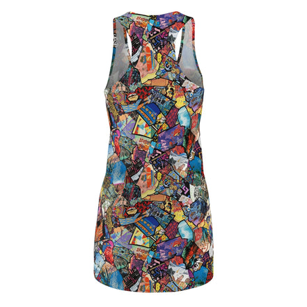 Mosaic Carnival Racerback Dress — Colorful Collage AOP Cut & Sew Bodycon for Festival Season - Aesthetic Rebellion