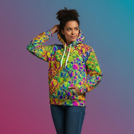 Neon Cellular Activity Men's Hoodie, Bold & Vibrant Swirls, Flowing Cells, Stylish Sweatshirt, Colorful Outerwear, Artistic Pullover Jacket - Aesthetic Rebellion