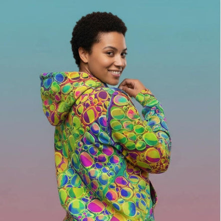 Neon Cellular Activity Men's Hoodie, Bold & Vibrant Swirls, Flowing Cells, Stylish Sweatshirt, Colorful Outerwear, Artistic Pullover Jacket - Aesthetic Rebellion