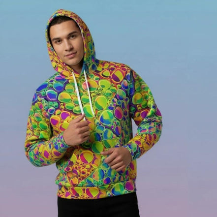 Neon Cellular Activity Men's Hoodie, Bold & Vibrant Swirls, Flowing Cells, Stylish Sweatshirt, Colorful Outerwear, Artistic Pullover Jacket - Aesthetic Rebellion