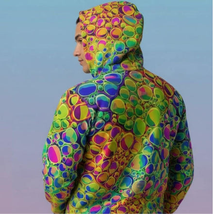 Neon Cellular Activity Men's Hoodie, Bold & Vibrant Swirls, Flowing Cells, Stylish Sweatshirt, Colorful Outerwear, Artistic Pullover Jacket - Aesthetic Rebellion