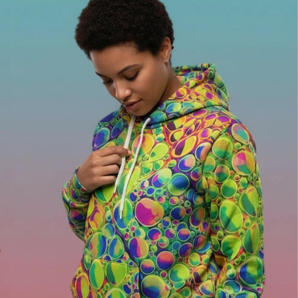 Neon Cellular Activity Men's Hoodie, Bold & Vibrant Swirls, Flowing Cells, Stylish Sweatshirt, Colorful Outerwear, Artistic Pullover Jacket - Aesthetic Rebellion