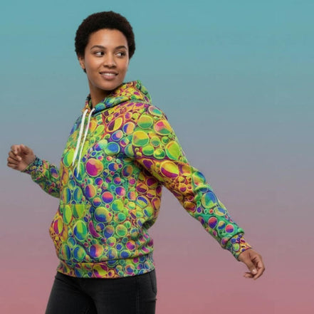 Neon Cellular Activity Men's Hoodie, Bold & Vibrant Swirls, Flowing Cells, Stylish Sweatshirt, Colorful Outerwear, Artistic Pullover Jacket - Aesthetic Rebellion