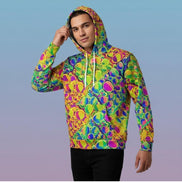 Neon Cellular Activity Men's Hoodie, Bold & Vibrant Swirls, Flowing Cells, Stylish Sweatshirt, Colorful Outerwear, Artistic Pullover Jacket - Aesthetic Rebellion