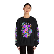 Neon Splat Crest Crewneck — Heavy Blend Navy Sweatshirt with Psychedelic Graffiti Chest Print - Aesthetic Rebellion