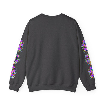 Neon Splat Crest Crewneck — Heavy Blend Navy Sweatshirt with Psychedelic Graffiti Chest Print - Aesthetic Rebellion