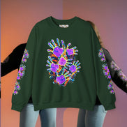 Neon Splat Crest Crewneck — Heavy Blend Navy Sweatshirt with Psychedelic Graffiti Chest Print - Aesthetic Rebellion