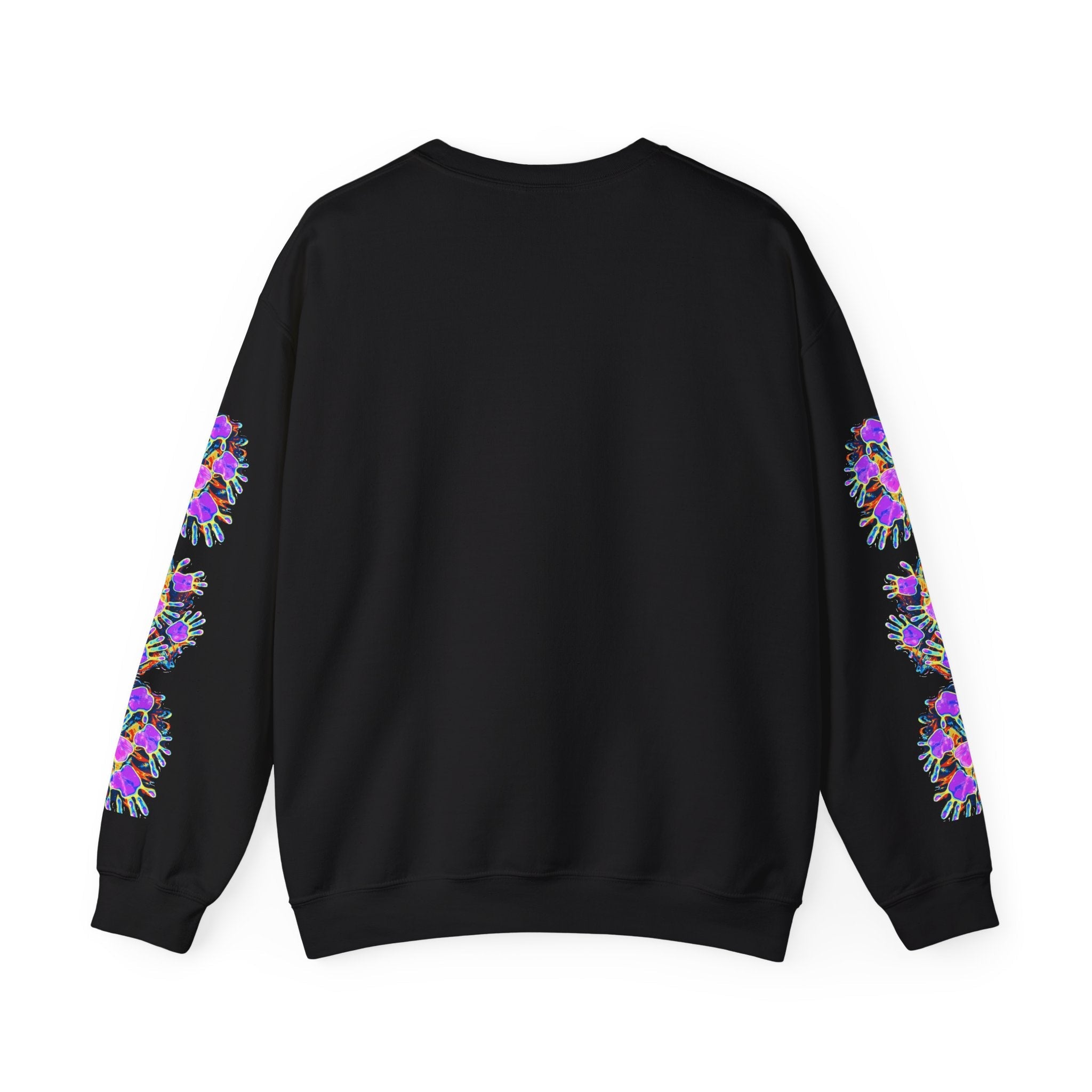 Neon Splat Crest Crewneck — Heavy Blend Navy Sweatshirt with Psychedelic Graffiti Chest Print - Aesthetic Rebellion
