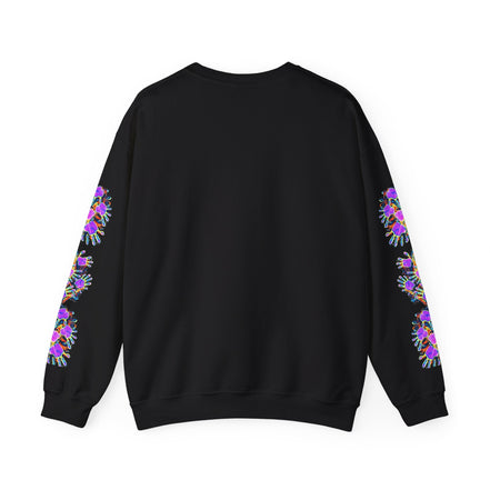 Neon Splat Crest Crewneck — Heavy Blend Navy Sweatshirt with Psychedelic Graffiti Chest Print - Aesthetic Rebellion
