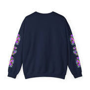 Neon Splat Crest Crewneck — Heavy Blend Navy Sweatshirt with Psychedelic Graffiti Chest Print - Aesthetic Rebellion
