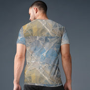 Nimbus Drift 5000 Premium AOP Performance Tee for Ethereal — Abstract art aop print in blue tones. Unisex tee with dopamine dressing, eclectic maximalism, main character energy style. Aesthetic Rebellion.
