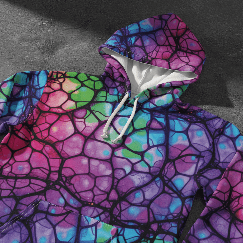 Plurrple AOP Pullover Hoodie – Bioluminescent Neural Web Streetwear - Aesthetic Rebellion