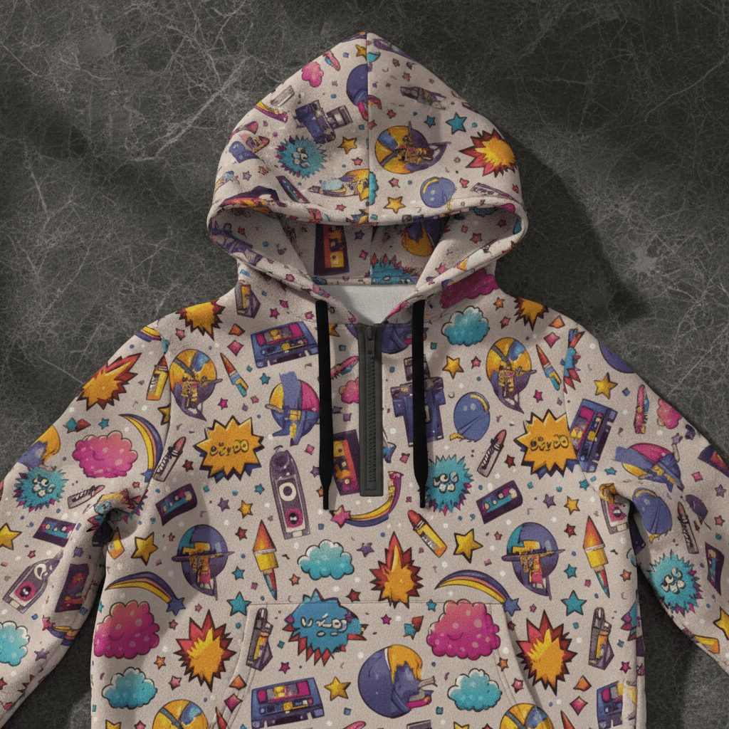 Plush Collage AOP Fleece Half - Zip Hoodie with Arm Pockets - Aesthetic Rebellion