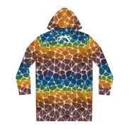 Prism Lattice Hoodie Dress — Amber-to-Teal Geometric Gradient AOP Longline Statement - Aesthetic Rebellion