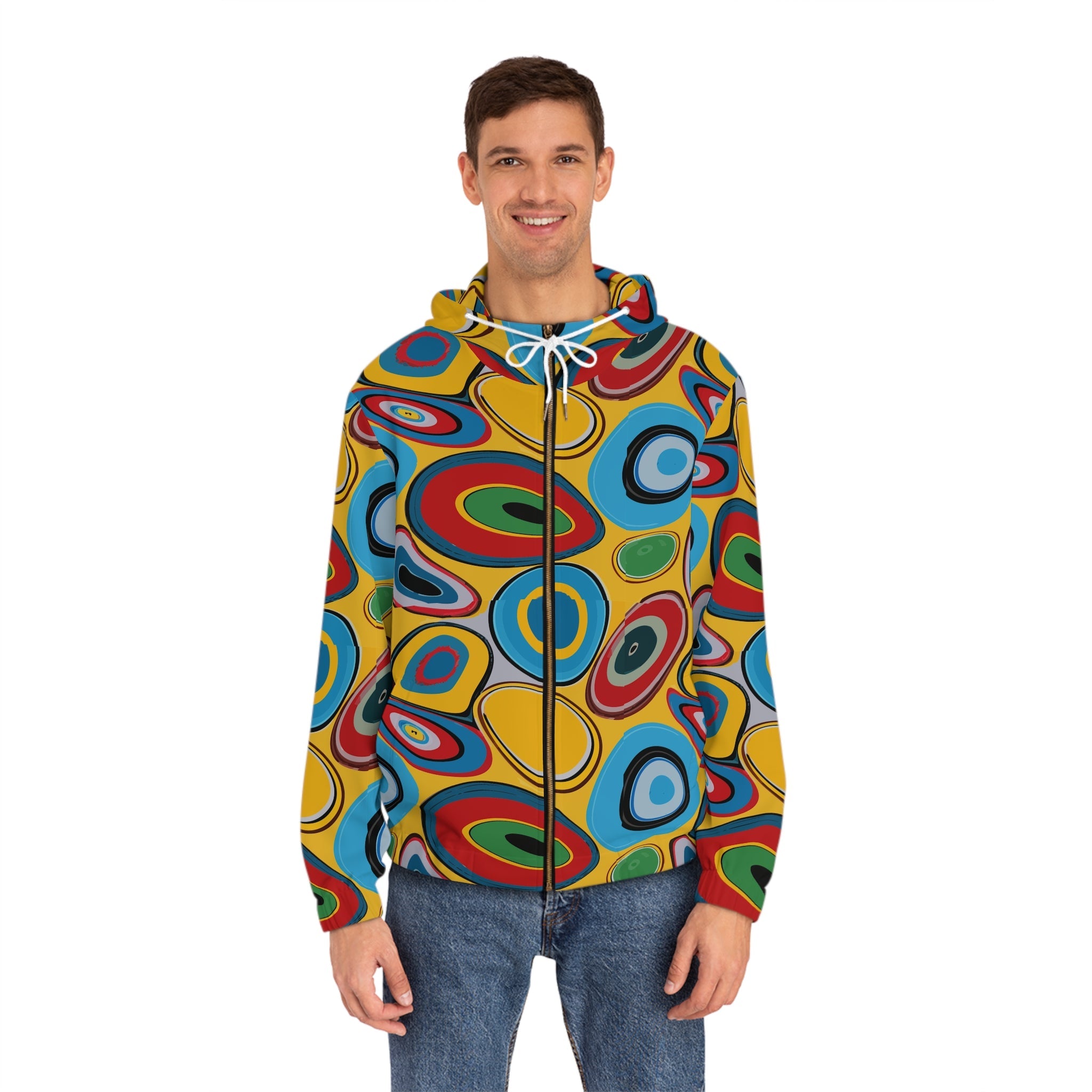 Psychedelic Eye AOP Zip-Up Hoodie for Weirdcore and Indie — Psychedelic full-coverage print in vivid multicolor tones. Women's zip-up hoodie with art kid fashion, main character energy, hyperpop streetwear style. Aesthetic Rebellion.