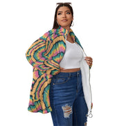 Psychedelic Fleece Coat | Plus Size Outerwear | Maximalist Motifs Yoycol
