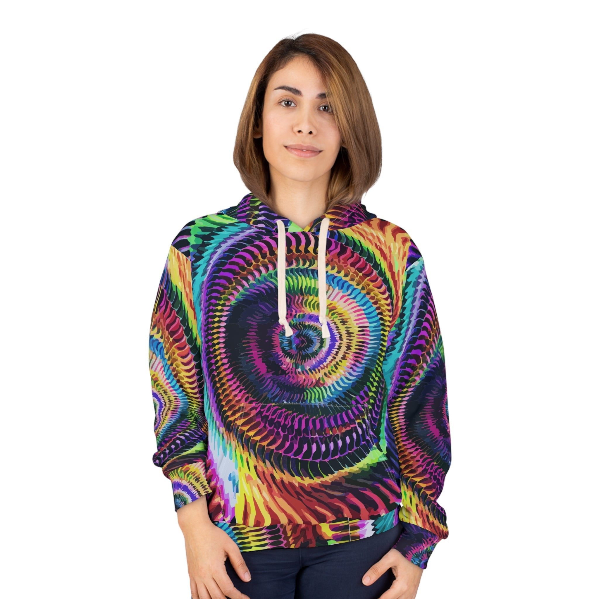 Psychedelic Kaleidoscope Hoodie | Festival Rave Wear - Oversized Abstract Spiral Pullover - Maximalist Motif Art Apparel - Aesthetic Rebellion