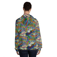 Psychedelic Zebra Stripe Swirl Hoodie — Psychedelic full-coverage print in vivid multicolor tones. Unisex hoodie with art kid fashion, main character energy, hyperpop streetwear style. Aesthetic Rebellion.