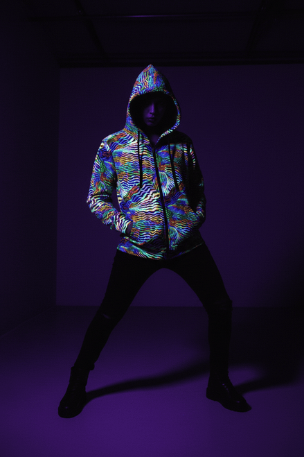 Psychedelic Zebra Stripe Swirl Hoodie — Psychedelic full-coverage print in vivid multicolor tones. Unisex hoodie with art kid fashion, main character energy, hyperpop streetwear style. Aesthetic Rebellion.