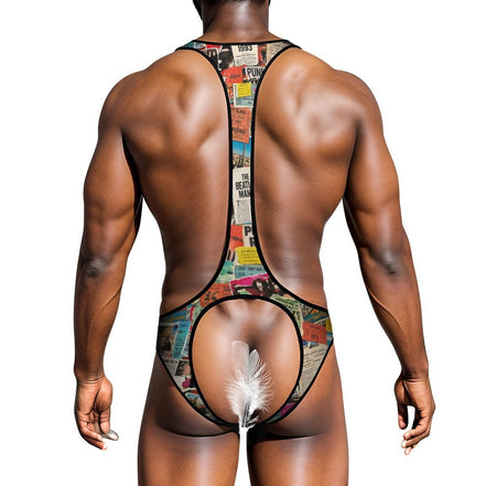 Queer Statement Bodysuit for Bold Dressers — All-over print in vivid multicolor tones. Men's underwear with weird girl aesthetic, wearable art movement, dopamine dressing style. Aesthetic Rebellion.