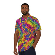 Rainbow Burst Tie-Dye Polo — Vivid Spiral AOP Collared Shirt for Loud Casual Fridays - Aesthetic Rebellion