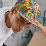 Indie Sleaze Collage All-Over Print Flat Brim Cap