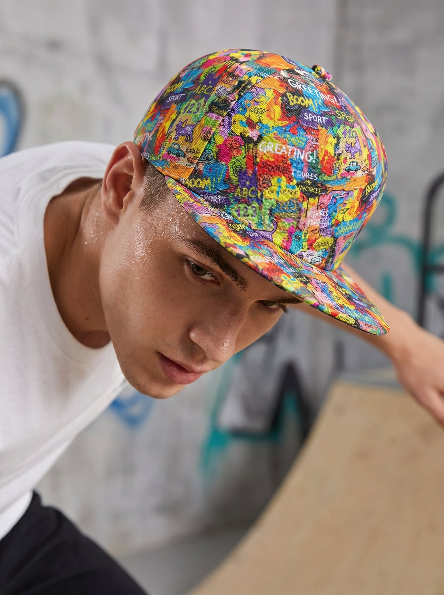 Indie Sleaze Collage All-Over Print Flat Brim Cap