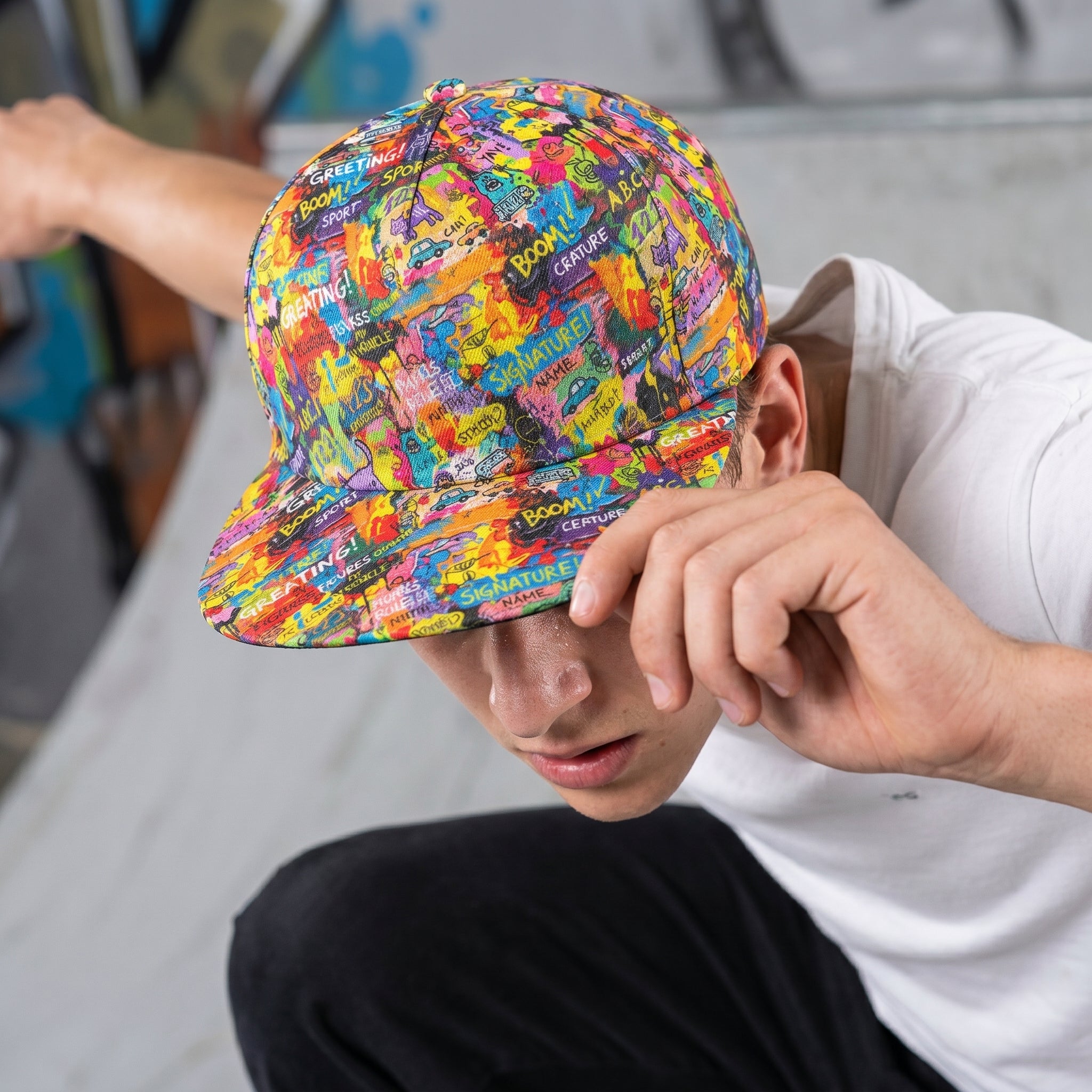 Indie Sleaze Collage All-Over Print Flat Brim Cap