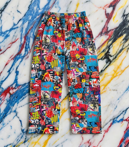 Graffiti Collage Pajama Pants | Street Art All-Over Print Lounge Pants | Aesthetic Rebellion