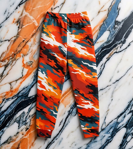 Youth Camo Joggers — Bold Orange All-Over Print Sweatpants for Kids | Aesthetic Rebellion