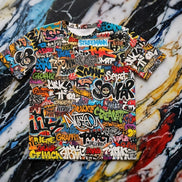 Graffiti AOP Urban Street Art Tee for City Culture Dressers — Bold All-Over Print Graphic T-Shirt, Hip-Hop Skate Statement, Festival Music Concert Top, Assembled in USA
