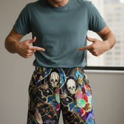 Neon Skeletal Mosaic AOP Shorts for Rave and Streetwear Collectors — Bold Retro Neon Athletic Basketball Shorts, Quick-Dry Festival Gym Activewear, Unisex Statement