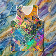 Abstract Bubble Paint Jersey for Court-to-Festival Dressers — Colorful AOP Basketball Tank, UPF-Ready Moisture-Wicking Sportswear, Assembled in USA, Bold Street Art Top