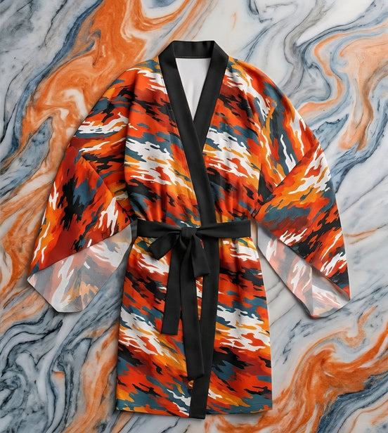 Long Sleeve AOP Kimono Robe for Maximalist Home Dressers — Bold All-Over Print Women's Duster Robe, Gallery Lounge Statement, Wearable Art Gift for Her