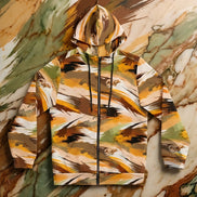 Maximalist Fall Zip Hoodie for Aesthetic Dressers — Abstract Autumn Brushstroke AOP, Earthy Statement Outerwear, Cozy Art-Forward Streetwear, Women's Bold Print Zip-Up