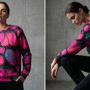 Dark Bloom AOP Sweatshirt — Magenta Botanical Silhouette 320gsm Fleece Aesthetic Rebellion