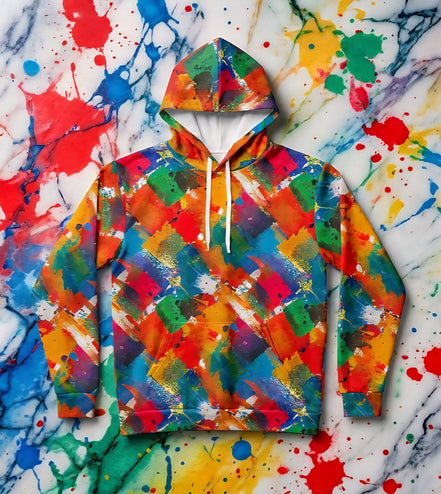 Color Splash Warmup Hoodie for Outdoor Maximalists — UPF+50 AOP Moisture-Wicking, Lightweight Festival Training Layer, Assembled in USA, Streetwear-to-Sport Statement