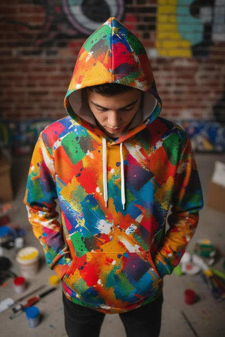Color Splash Warmup Hoodie for Outdoor Maximalists — UPF+50 AOP Moisture-Wicking, Lightweight Festival Training Layer, Assembled in USA, Streetwear-to-Sport Statement