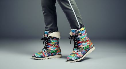 Graffiti Tag High-Top Plush Boots — White Street Art AOP Fleece-Lined Winter Statement Footwear | Aesthetic Rebellion