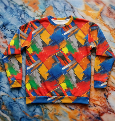 Brushstroke Riot Unisex Sweatshirt — Primary Color Paint-Dab AOP Crewneck with Art-School Energy | Aesthetic Rebellion