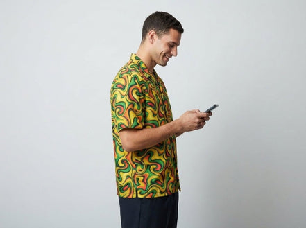 Retro Vibes Camp Shirt for the Most Interesting Dresser at Summer — AOP 100% Polyester Sublimation Hawaiian, Button Front Linen Texture, Vacation Party Beach Festival Menswear