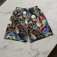 Neon Skeletal Mosaic AOP Shorts for Rave and Streetwear Collectors — Bold Retro Neon Athletic Basketball Shorts, Quick-Dry Festival Gym Activewear, Unisex Statement