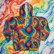 Inferno Vortex Tie-Dye AOP Hoodie for Psychedelic Streetwear Collectors — Spiral Rainbow All-Over Print, 95% Poly-Spandex, Festival Groovy Retro Statement Pullover