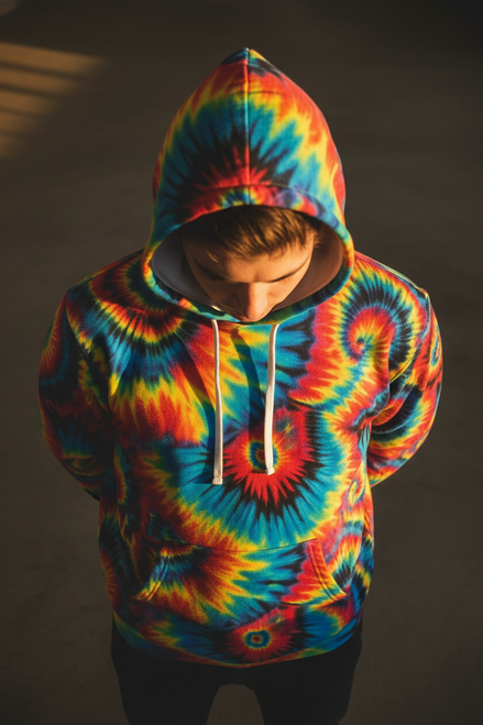 Inferno Vortex Tie-Dye AOP Hoodie for Psychedelic Streetwear Collectors — Spiral Rainbow All-Over | Aesthetic Rebellion