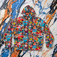 Graffiti Collage Full-Zip Hoodie for Streetwear Collectors — Layered AOP Urban Art Statement, Lightweight Festival Layer, Commuter Skater Bold Outerwear, Men's Print Zip