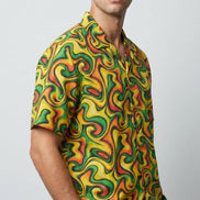 Retro Vibes Camp Shirt for the Most Interesting Dresser at Summer — AOP 100% Polyester Sublimation Hawaiian, Button Front Linen Texture, Vacation Party Beach Festival Menswear