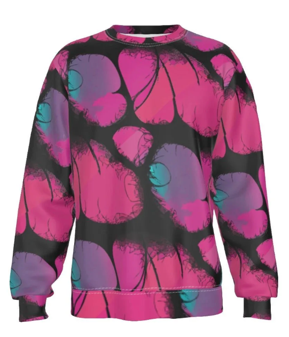 Dark Bloom AOP Sweatshirt — Magenta Botanical Silhouette 320gsm Fleece Aesthetic Rebellion