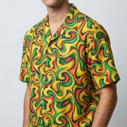 Retro Vibes Camp Shirt for the Most Interesting Dresser at Summer — AOP 100% Polyester Sublimation Hawaiian, Button Front Linen Texture, Vacation Party Beach Festival Menswear