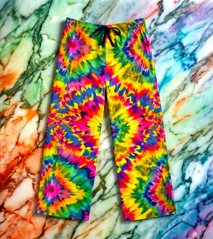 Rainbow Tie Dye Pajama Pants | Psychedelic Lounge Sleepwear | Aesthetic Rebellion